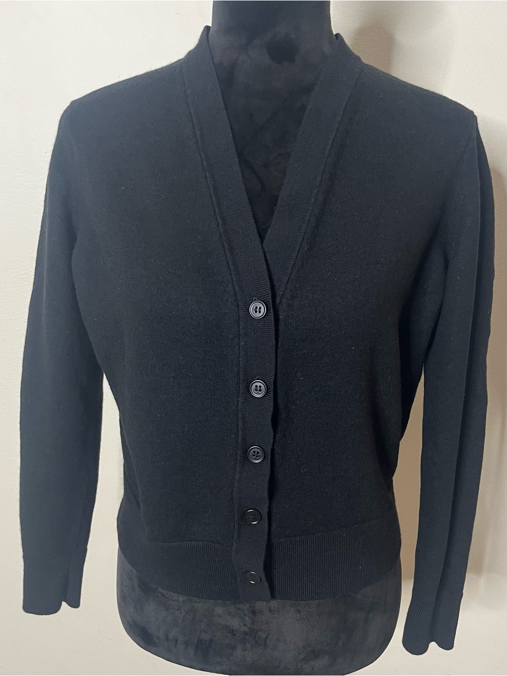 COS Women’s Black V~Neck‎ Button Up Washable Wool Knit Cardigan Sweater Sz S